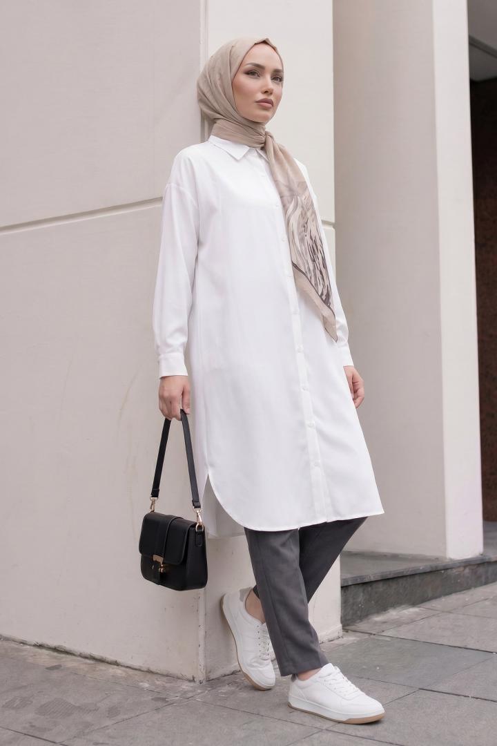 Basic Klasik Uzun Tunik 4061 - BEYAZ |  