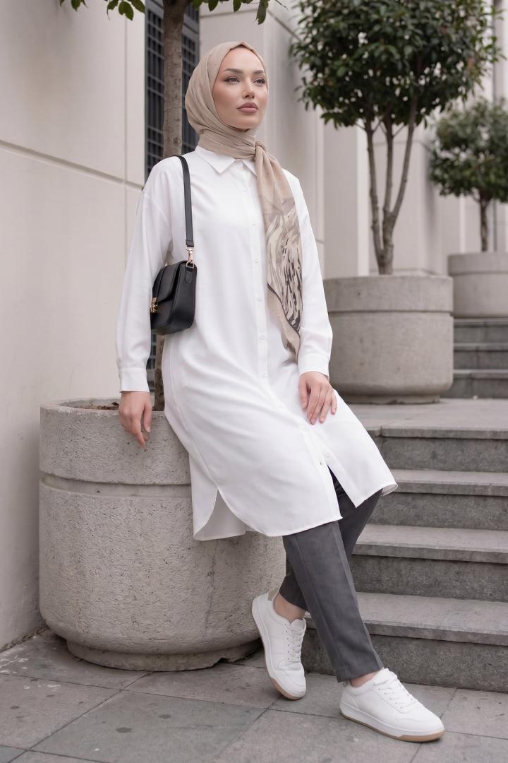 Basic Klasik Uzun Tunik 4061 - BEYAZ |  