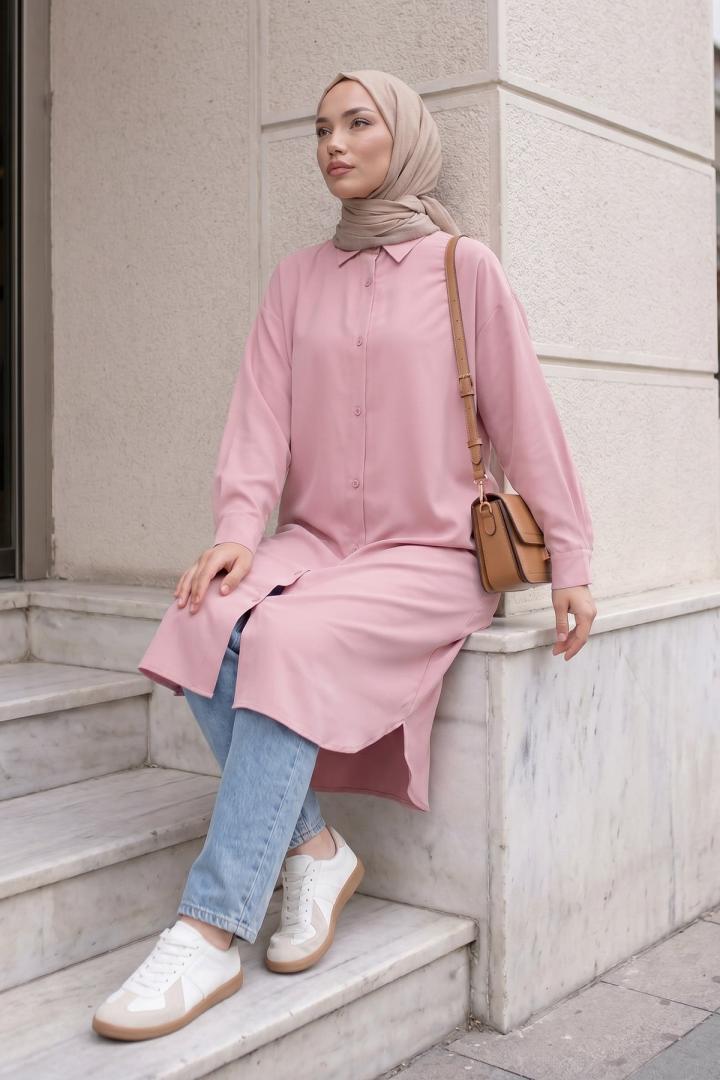 Basic Klasik Uzun Tunik 4061 - PUDRA PEMBE |  