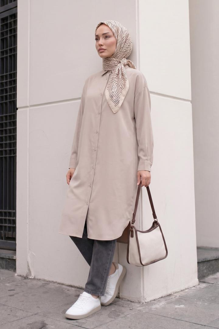 Basic Klasik Uzun Tunik 4061 - TAŞ RENGİ |  