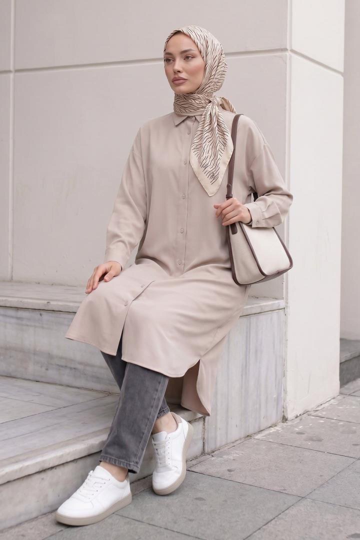 Basic Klasik Uzun Tunik 4061 - TAŞ RENGİ |  