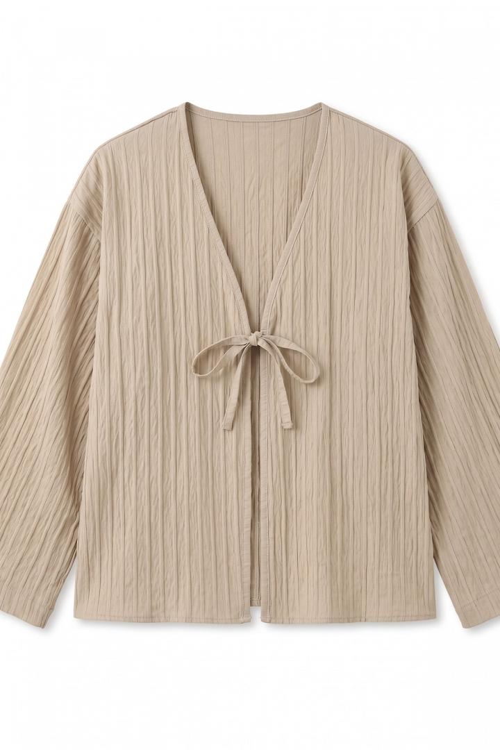 Çizgili Bağcıklı Kimono 2358 - TAŞ RENGİ |  