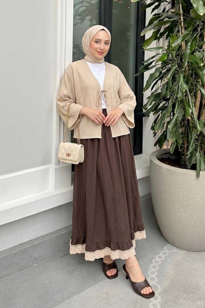 Çizgili Bağcıklı Kimono 2358 - TAŞ RENGİ |  