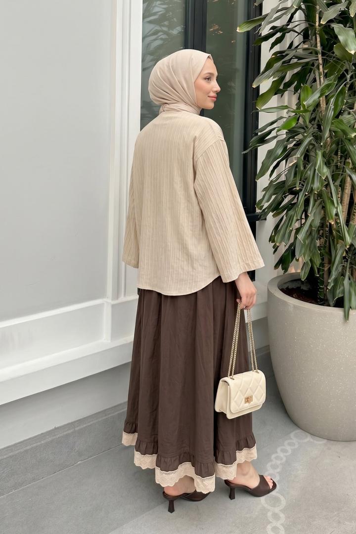 Çizgili Bağcıklı Kimono 2358 - TAŞ RENGİ |  