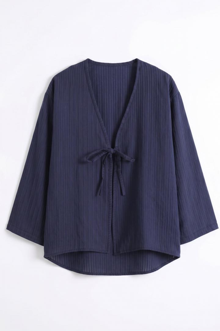 Bağcıklı Çizgili Kimono 2350 - LACİVERT |  