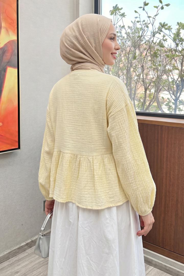 Eteği Büzgülü Kimono 2381 - AÇIK SARI | Salih Çelebi 