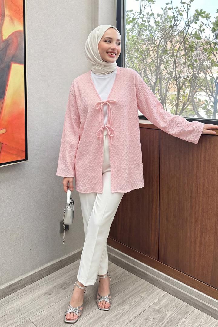 Desenli Uzun Kimono 2374 - AÇIK PEMBE |  