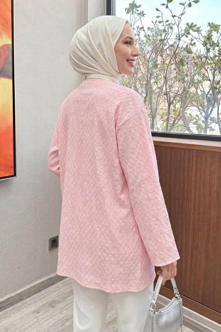 Desenli Uzun Kimono 2374 - AÇIK PEMBE |  