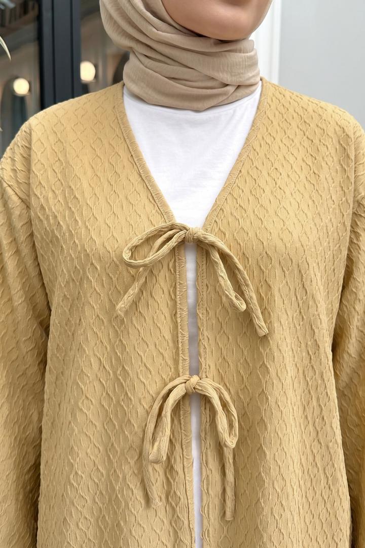 Desenli Uzun Kimono 2374 - BUĞDAY RENGİ |  