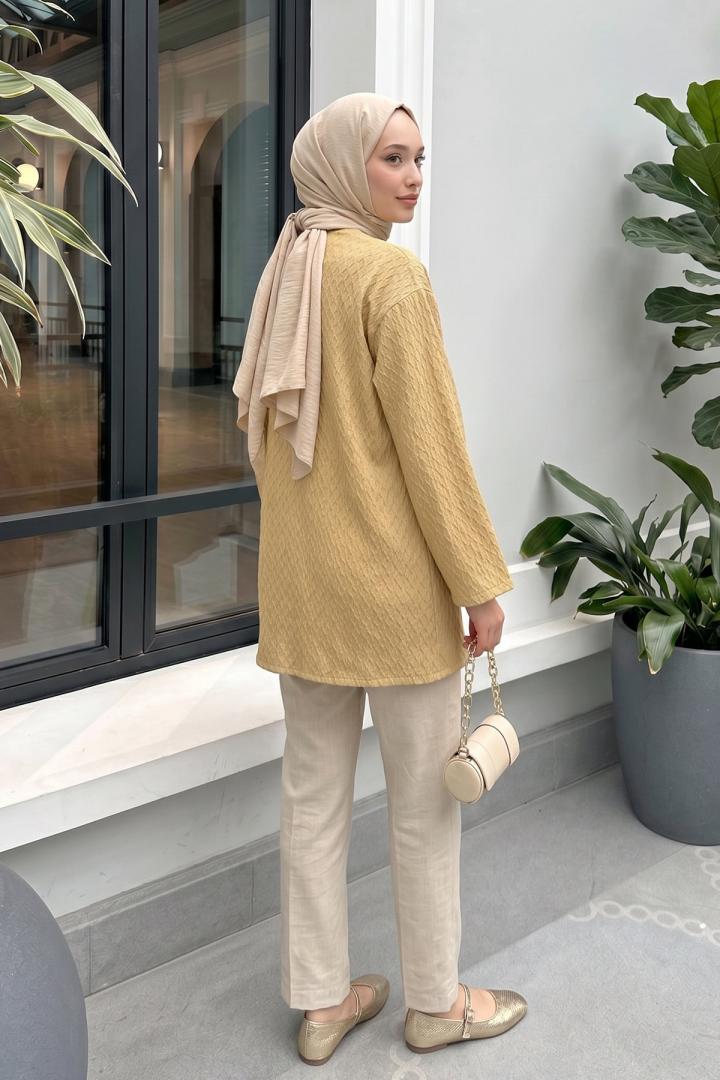 Desenli Uzun Kimono 2374 - BUĞDAY RENGİ |  