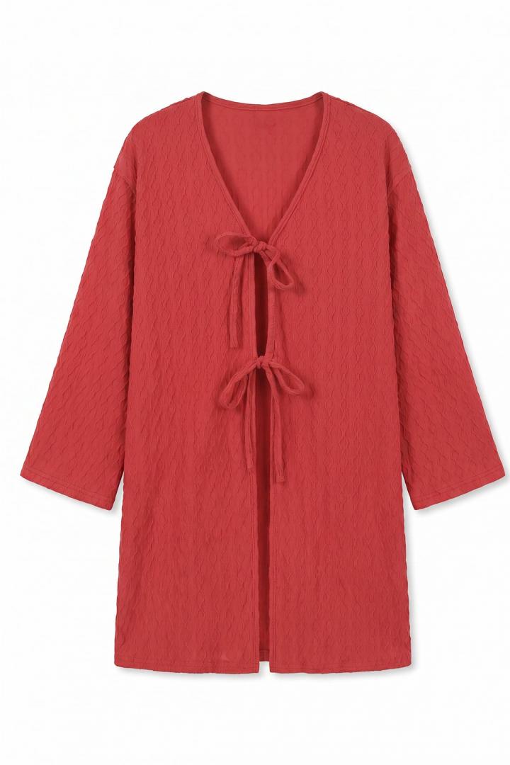 Desenli Uzun Kimono 2374 - KIRMIZI |  