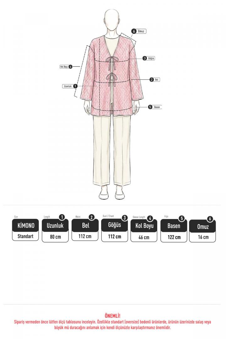 Desenli Uzun Kimono 2374 - KIRMIZI |  
