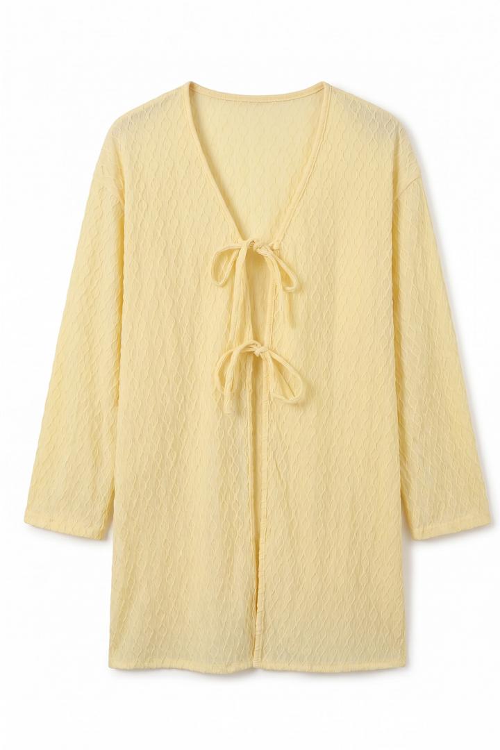 Desenli Uzun Kimono 2374 - SARI | Salih Çelebi 