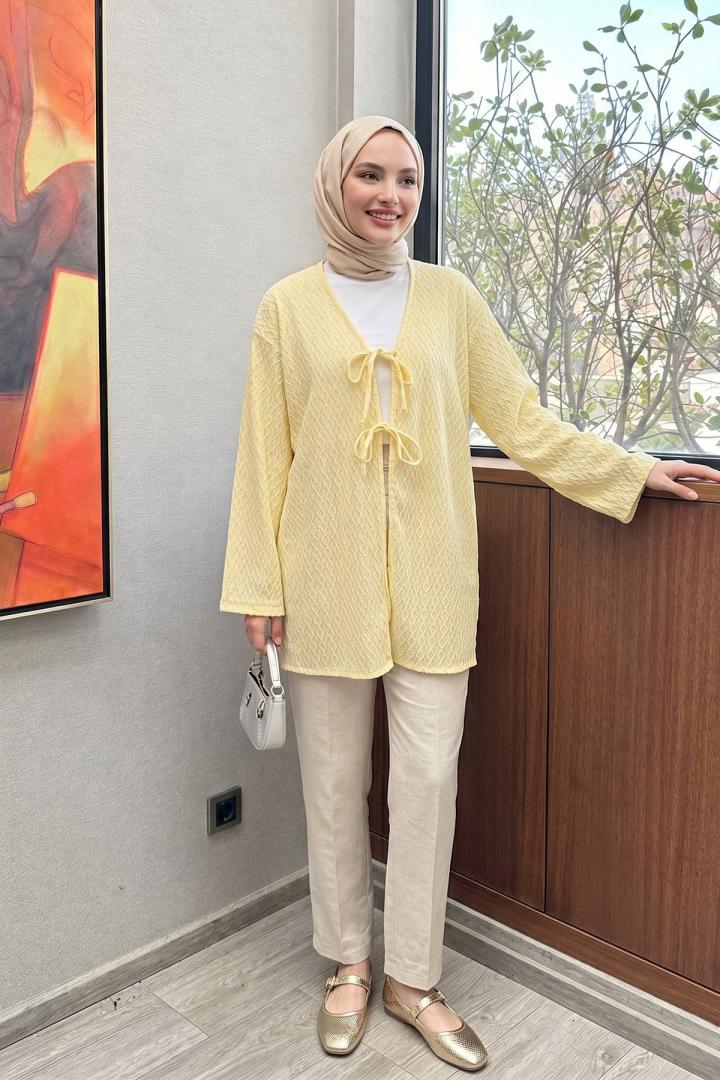 Desenli Uzun Kimono 2374 - SARI | Salih Çelebi 