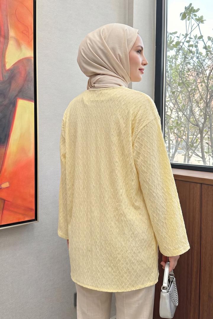 Desenli Uzun Kimono 2374 - SARI | Salih Çelebi 