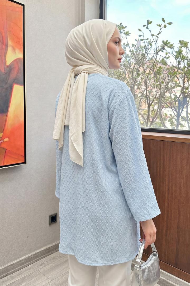 Desenli Uzun Kimono 2374 - BEBE MAVİSİ |  