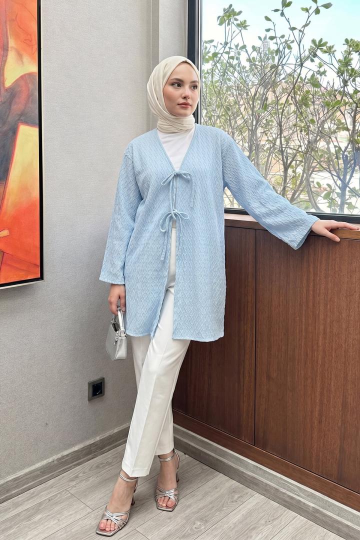 Desenli Uzun Kimono 2374 - BEBE MAVİSİ |  