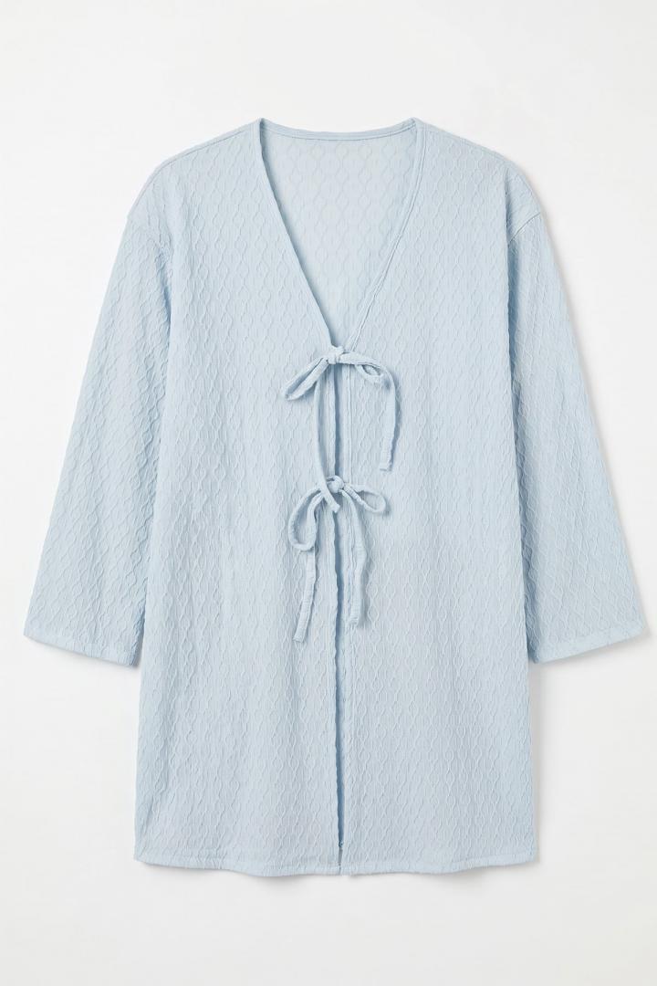 Desenli Uzun Kimono 2374 - BEBE MAVİSİ |  