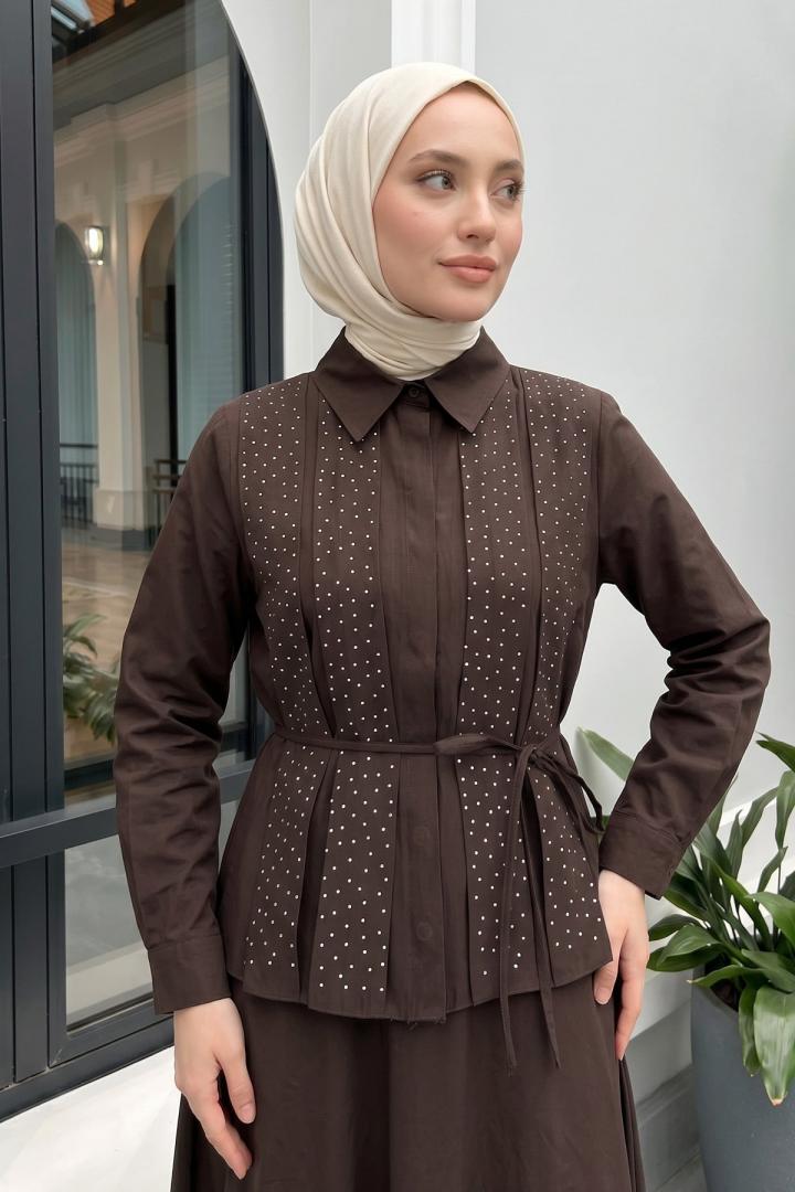 Taş Detaylı Takım 494004 - KOYU KAHVE |  