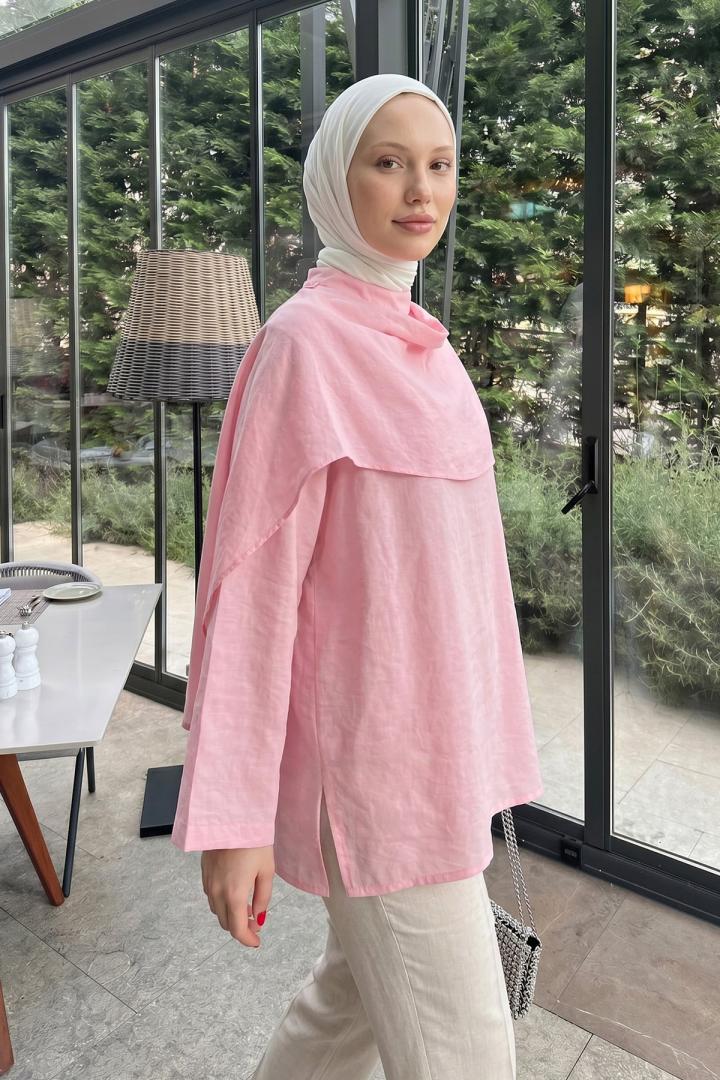 Şal Detaylı Tunik Y0151 - AÇIK PEMBE |  