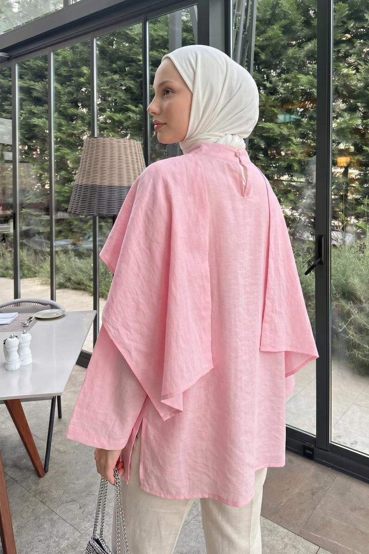 Şal Detaylı Tunik Y0151 - AÇIK PEMBE |  