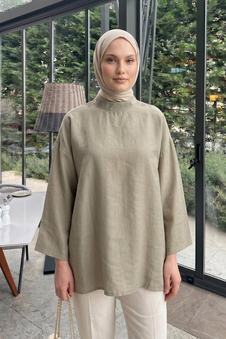 Şal Detaylı Tunik Y0151 - AÇIK HAKİ |  