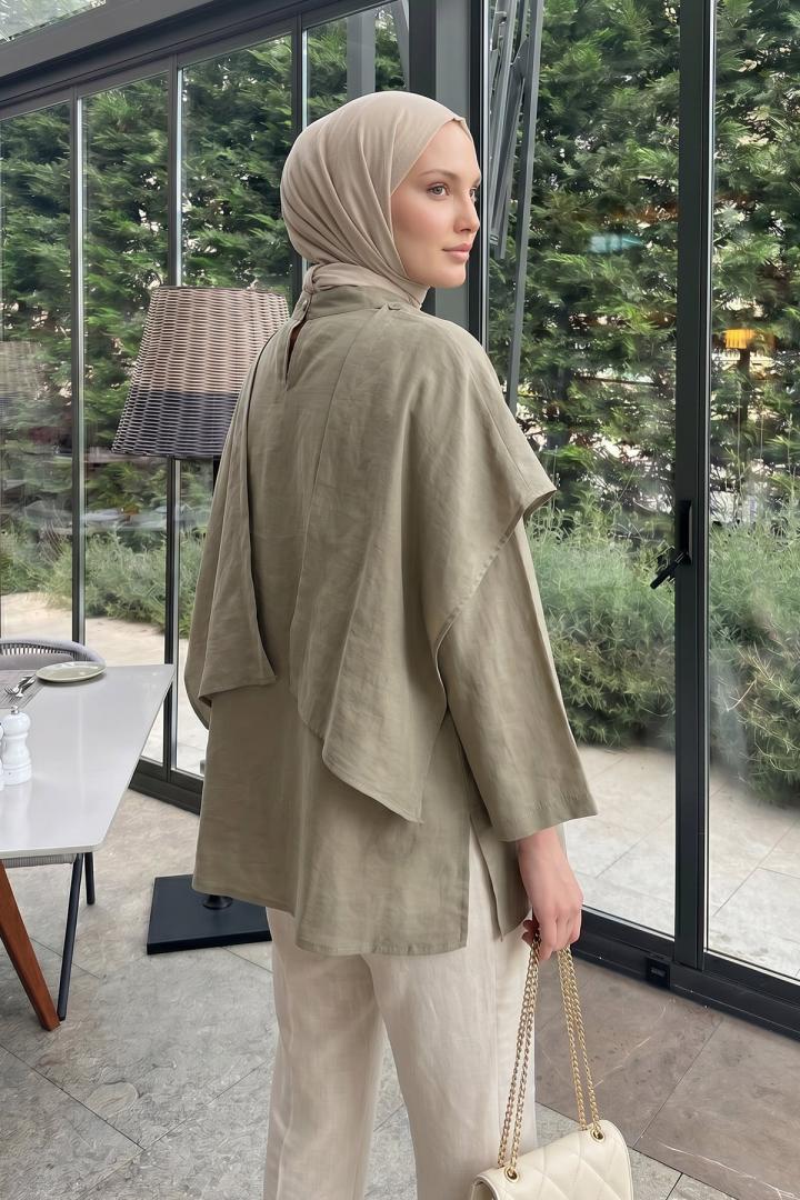 Şal Detaylı Tunik Y0151 - AÇIK HAKİ |  