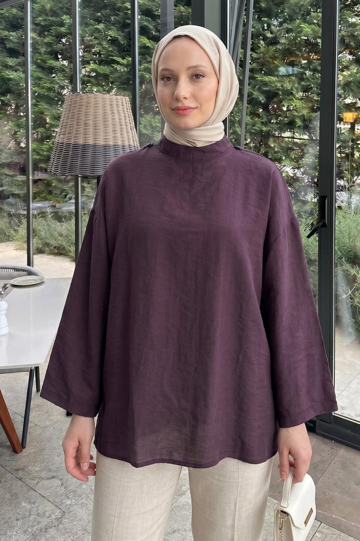 Şal Detaylı Tunik Y0151 - KOYU MÜRDÜM |  
