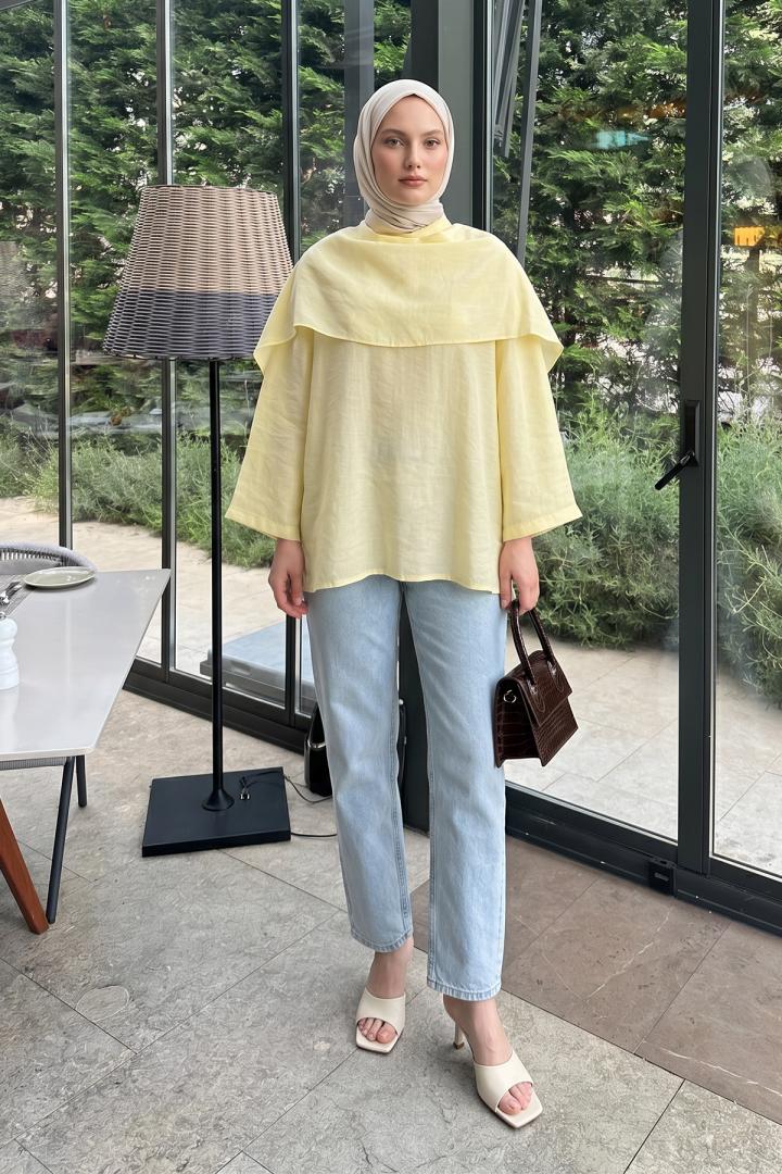 Şal Detaylı Tunik Y0151 - AÇIK SARI |  