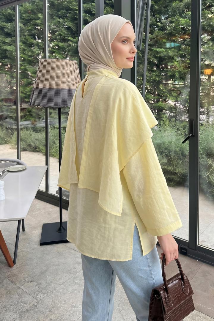 Şal Detaylı Tunik Y0151 - AÇIK SARI |  