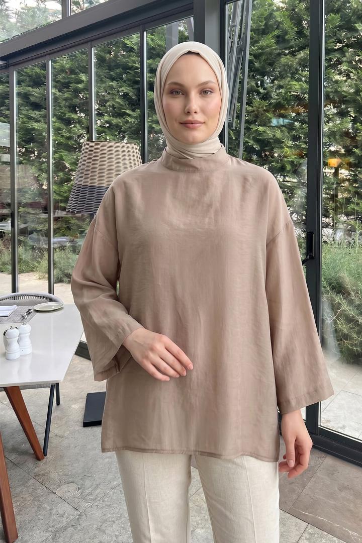 Şal Detaylı Tunik Y0151 - VİZON |  