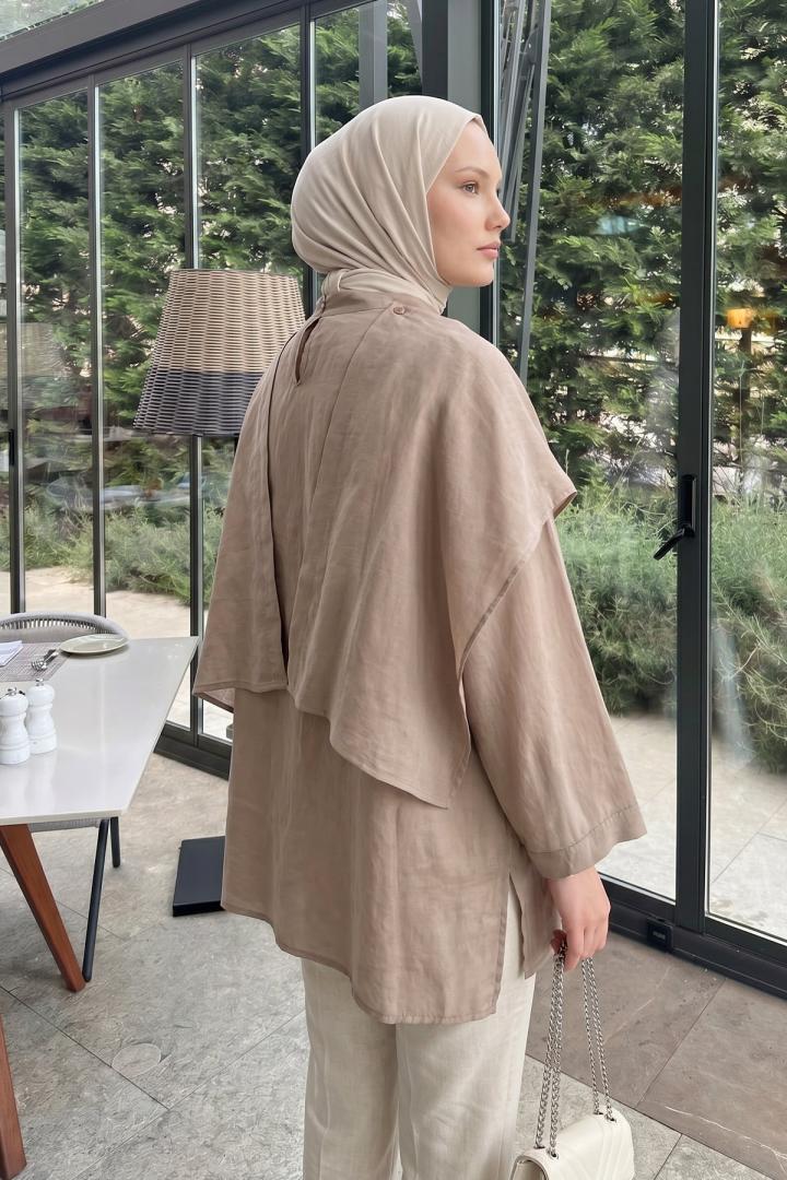 Şal Detaylı Tunik Y0151 - VİZON |  