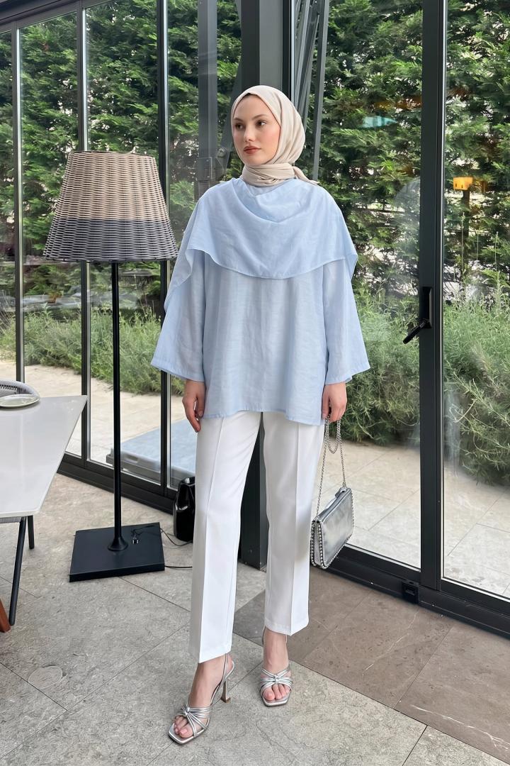 Şal Detaylı Tunik Y0151 - BEBE MAVİSİ |  