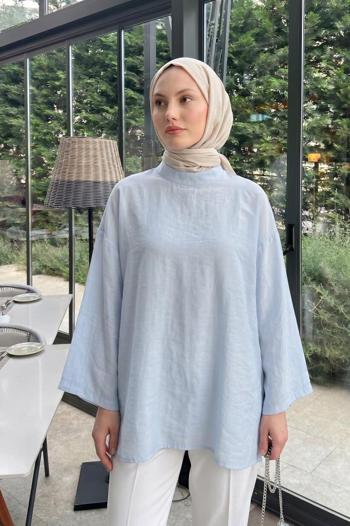 Şal Detaylı Tunik Y0151 - BEBE MAVİSİ |  