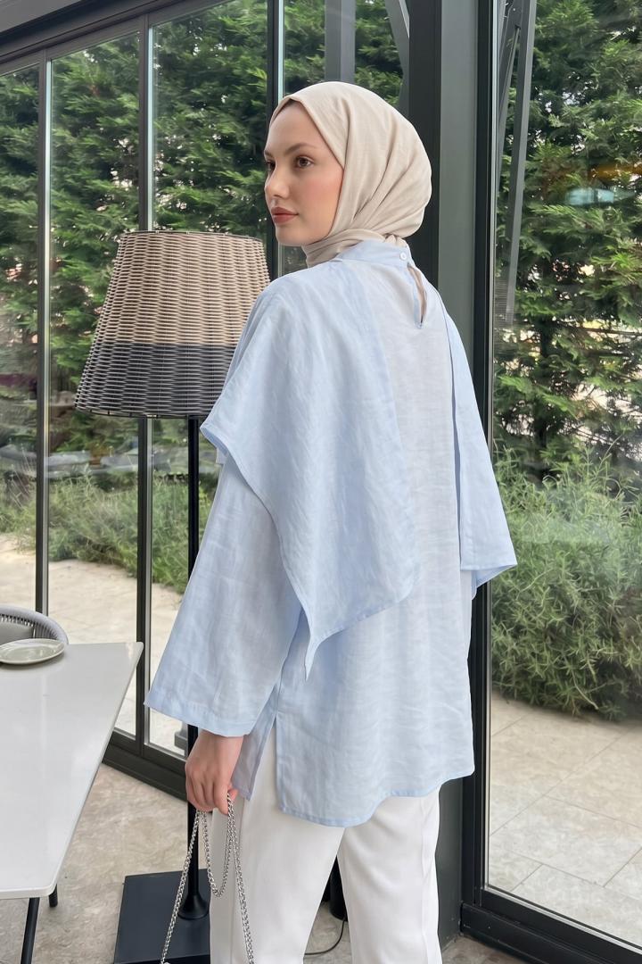 Şal Detaylı Tunik Y0151 - BEBE MAVİSİ |  