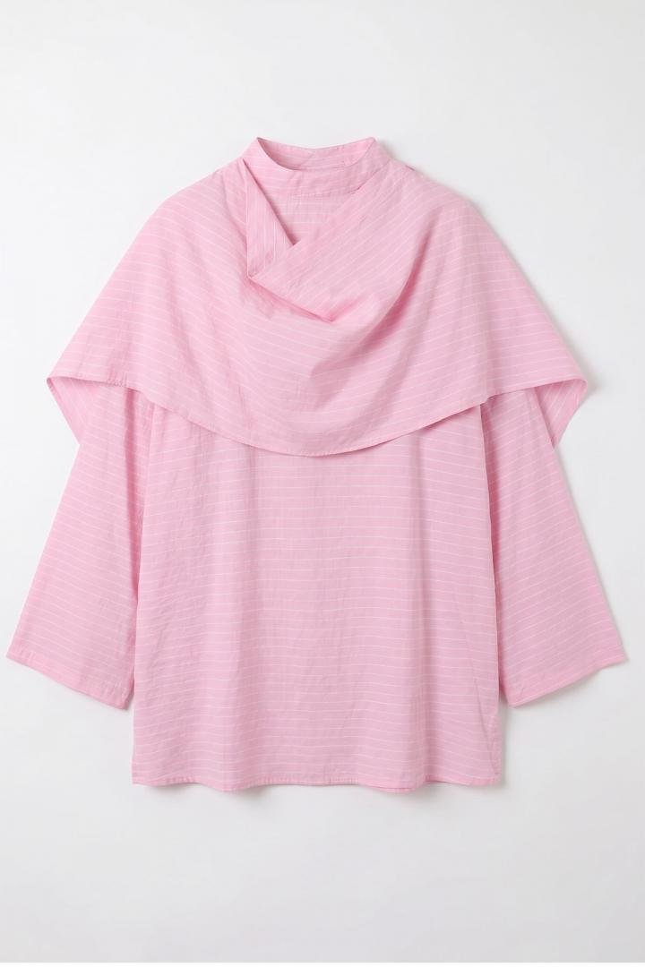 Şal Detaylı Çizgili Tunik  Y0153 - AÇIK PEMBE |  