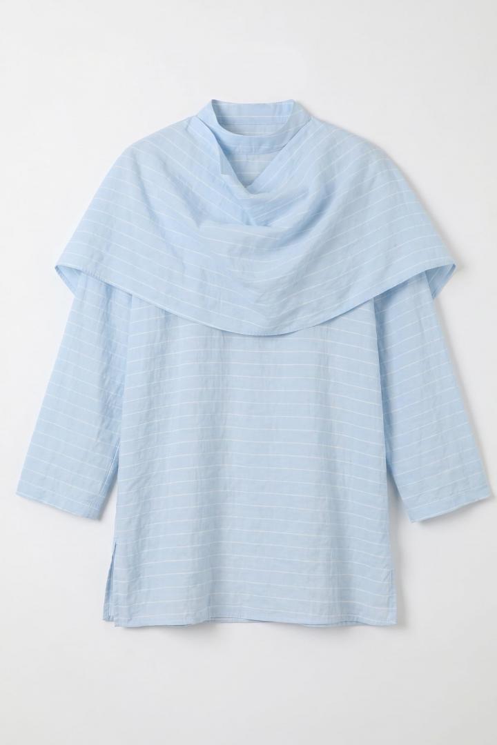 Şal Detaylı Çizgili Tunik  Y0153 - BEBE MAVİSİ |  