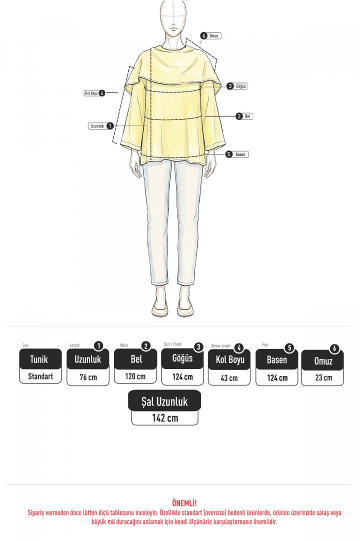 Şal Detaylı Çizgili Tunik  Y0153 - BEBE MAVİSİ |  