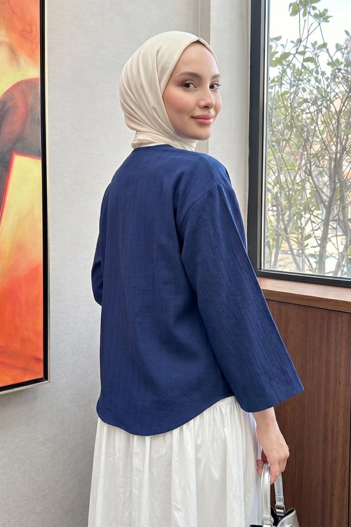Çizgi Desenli Kimono 2359 - LACİVERT |  