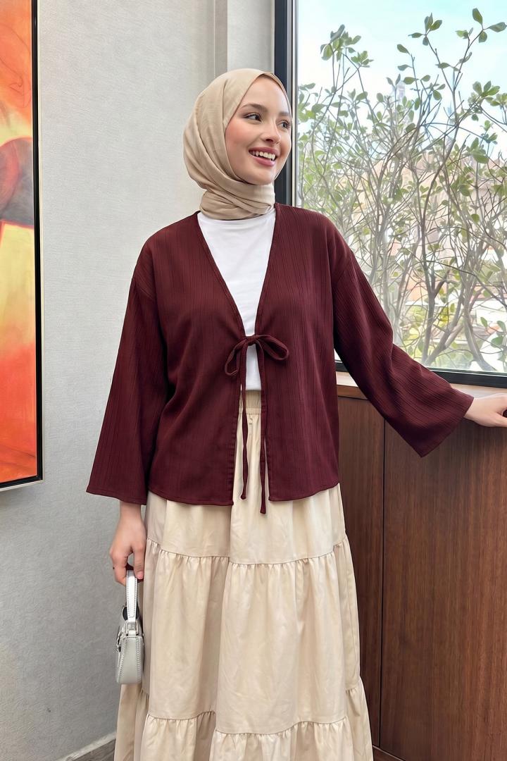 Çizgi Desenli Kimono 2359 - BORDO |  