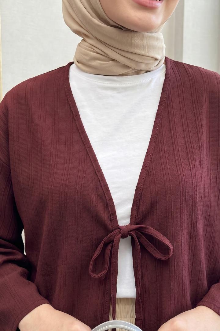 Çizgi Desenli Kimono 2359 - BORDO |  