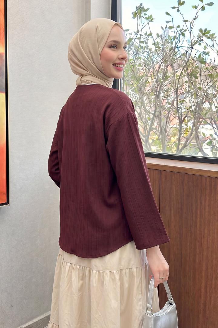 Çizgi Desenli Kimono 2359 - BORDO |  