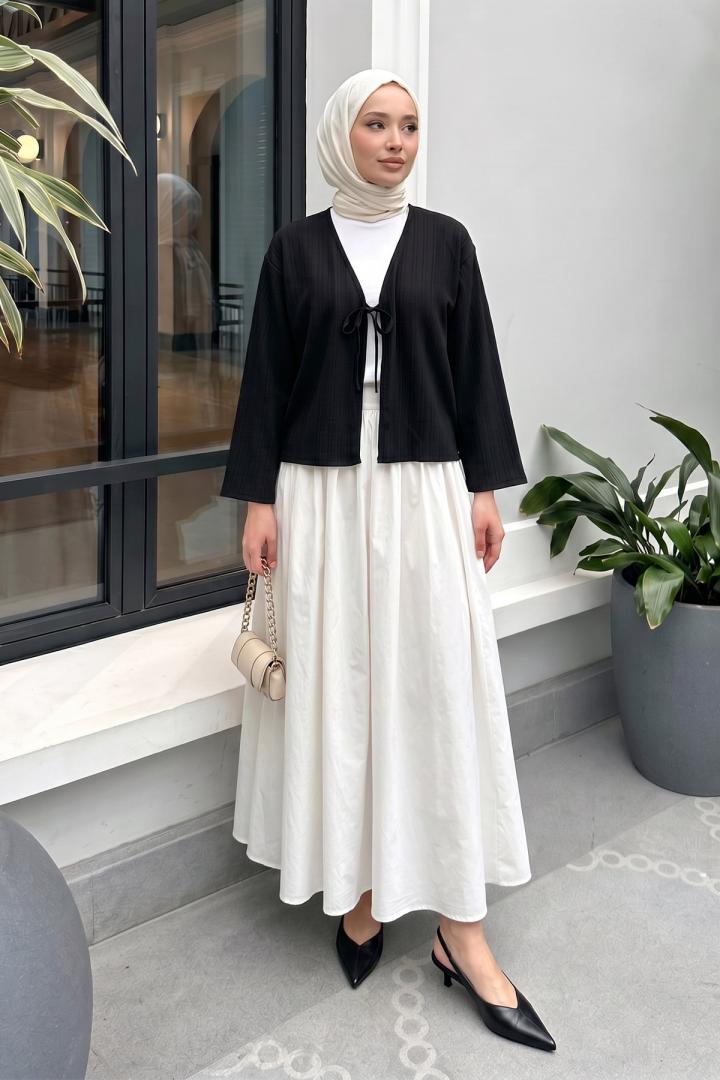 Çizgi Desenli Kimono 2359 - SİYAH |  
