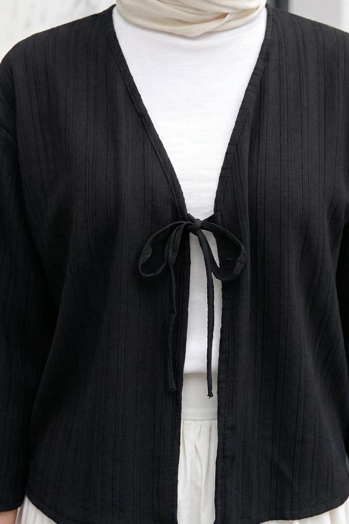 Çizgi Desenli Kimono 2359 - SİYAH |  