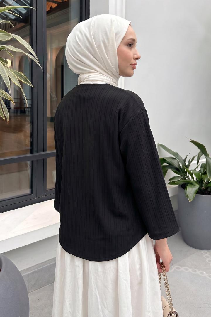 Çizgi Desenli Kimono 2359 - SİYAH |  