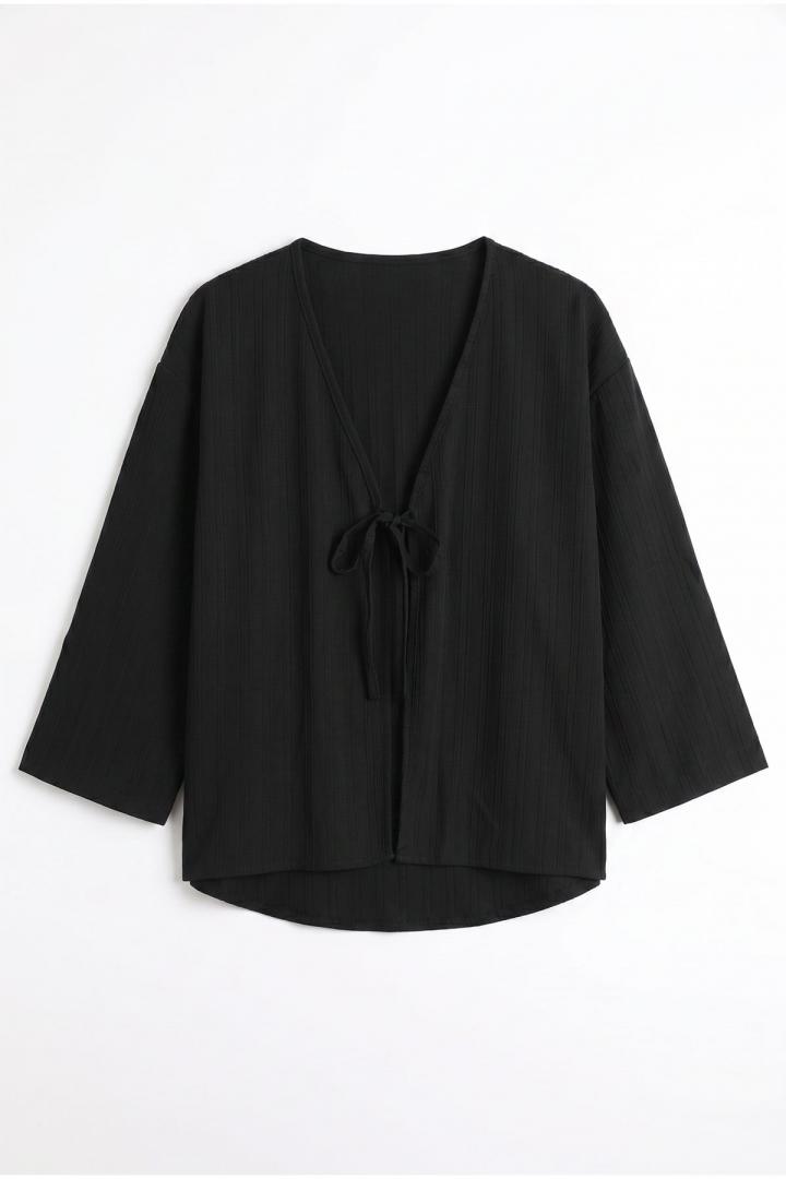 Çizgi Desenli Kimono 2359 - SİYAH |  