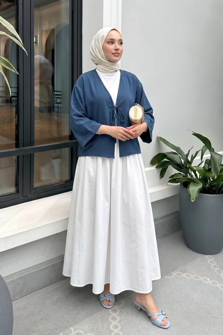 İp Bağcıklı Kimono 2362 - İNDİGO | Salih Çelebi 