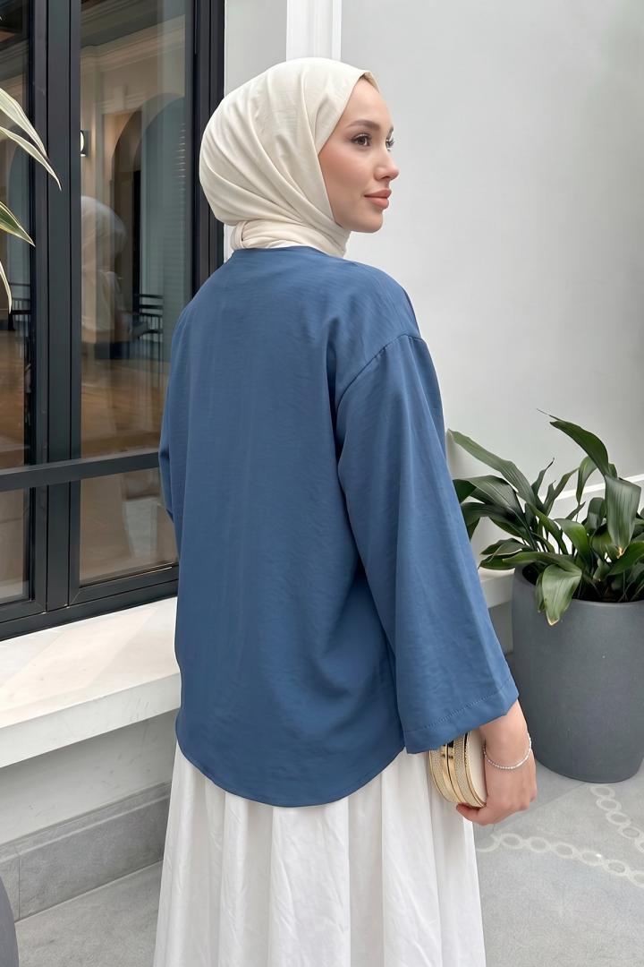 İp Bağcıklı Kimono 2362 - İNDİGO | Salih Çelebi 