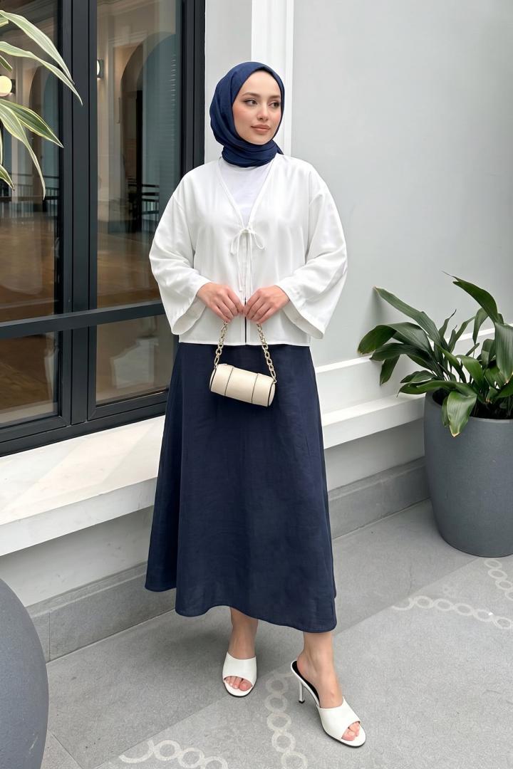 İp Bağcıklı Kimono 2362 - BEYAZ | Salih Çelebi 