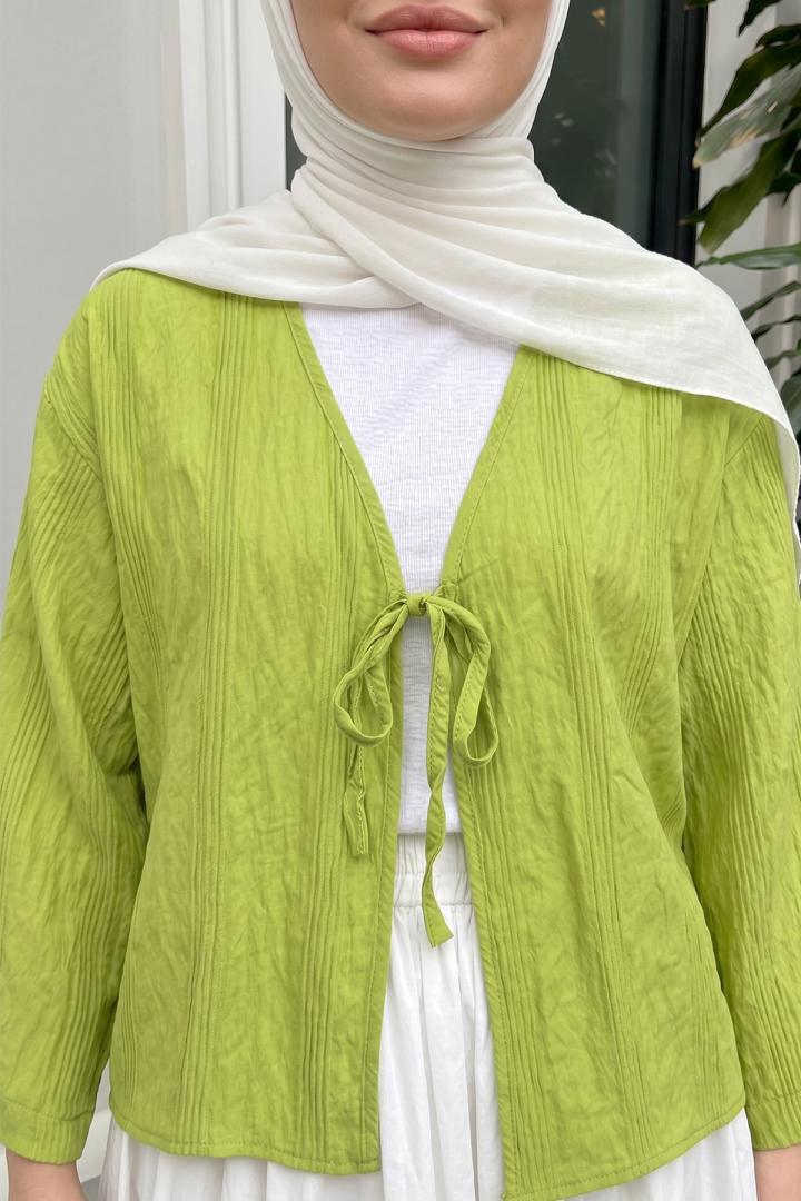 Dokulu Bağcıklı Kimono 2361 - NEON YEŞİLİ |  
